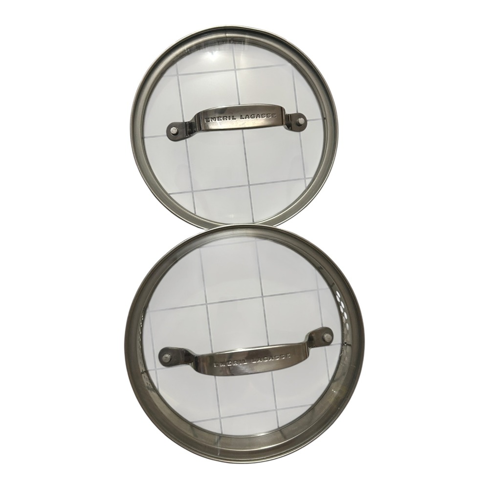 Emeril Lagasse Tempered Glass Replacement Lids Set of 2 Straining Lid 9.5in 8in